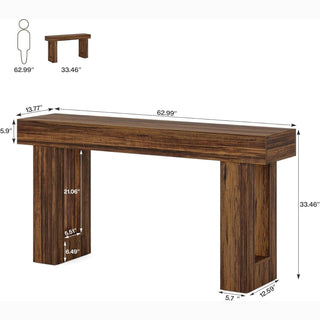 63" Rustic Sofa Table, Chunky Console Table for Entryway