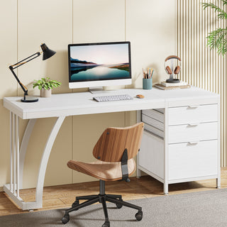 Industrial Computer Desk, 59" Study Desk with Reversible Drawer Cabinet