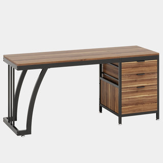 Industrial Computer Desk, 59" Study Desk with Reversible Drawer Cabinet