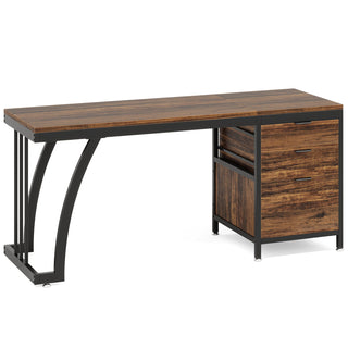 Industrial Computer Desk, 59" Study Desk with Reversible Drawer Cabinet