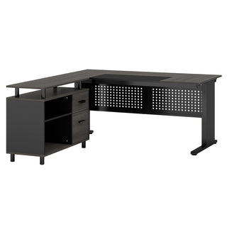 Industrial L-Shaped Desk, 63" Executive Desk with File Cabinet