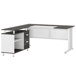 Industrial L-Shaped Desk, 63" Executive Desk with File Cabinet