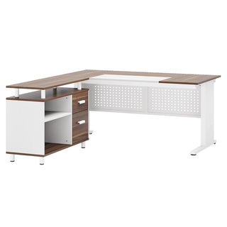 Industrial L-Shaped Desk, 63" Executive Desk with File Cabinet