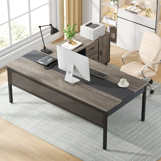 Industrial L-Shaped Desk, 71" Executive Desk with 47" Mobile File Cabinet