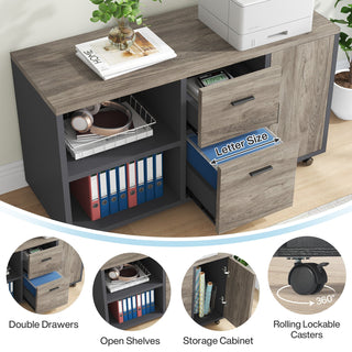 Industrial L-Shaped Desk, 71" Executive Desk with 47" Mobile File Cabinet