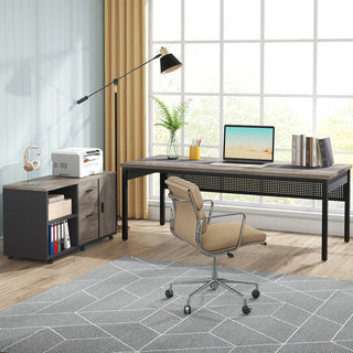 Industrial L-Shaped Desk, 71" Executive Desk with 47" Mobile File Cabinet