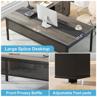 Industrial L-Shaped Desk, 71" Executive Desk with 47" Mobile File Cabinet