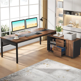 Industrial L-Shaped Desk, 71" Executive Desk with 47" Mobile File Cabinet