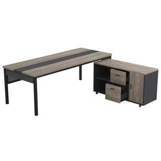 Industrial L-Shaped Desk, 71" Executive Desk with 47" Mobile File Cabinet