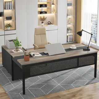 Industrial L-Shaped Desk, 71" Executive Desk with 47" Mobile File Cabinet