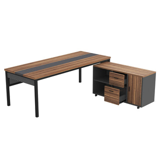 Industrial L-Shaped Desk, 71" Executive Desk with 47" Mobile File Cabinet
