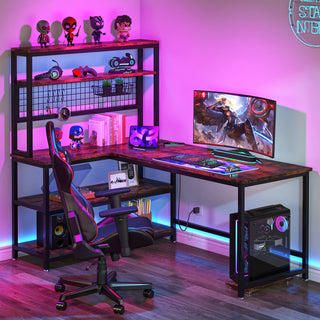 55" Reversible L-Shaped Desk, Computer Desk with Wireless Charging & Hutch