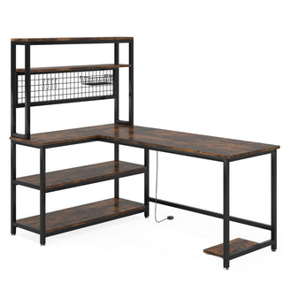 55" Reversible L-Shaped Desk, Computer Desk with Wireless Charging & Hutch
